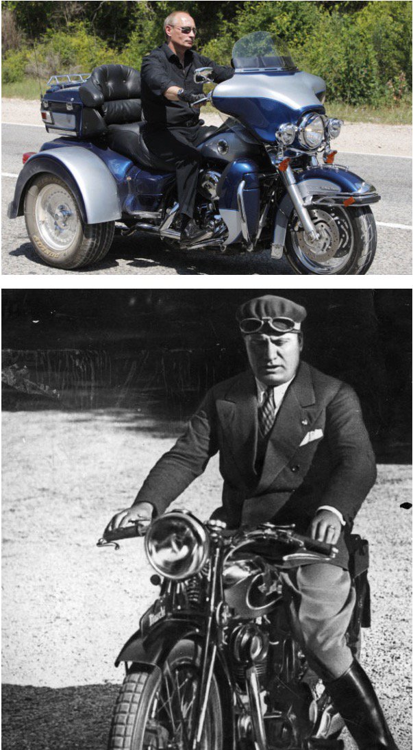 Путин и Муссолини на мотоцикле